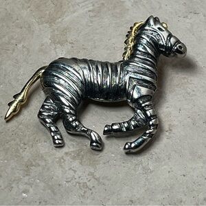 Vintage two tone galloping zebra brooch